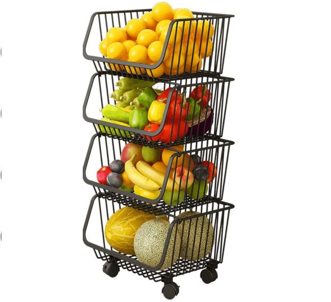 4-Tier Storage Trolley Fruit Vegetable Baskets on Wheels - Simplist